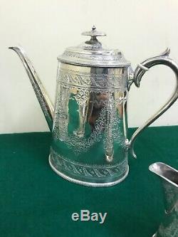 Antique Silver Shaw & Fisher Tea Coffee Pot Crème Argenterie Vintage Set Sucre
