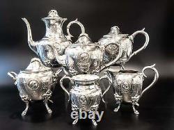 Antique Silverplate Ensemble De Thé Médaillon Portrait Service De Café 1800s