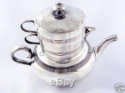 Antique Stacking Tea Set, Crème, Sucre, Pot, Forme Delamere Apollo Silver 1530