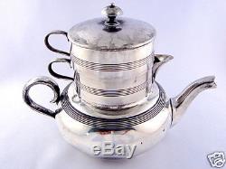Antique Stacking Tea Set, Crème, Sucre, Pot, Forme Delamere Apollo Silver 1530