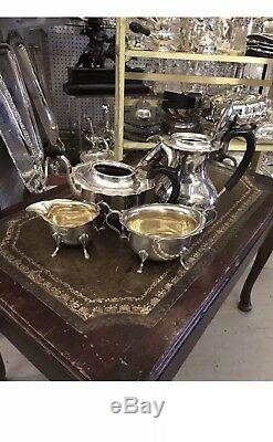 Antique Sterling Argent Massif 4 Pièces Teaset Teapot Suger Bowl Coffee Cup Jug