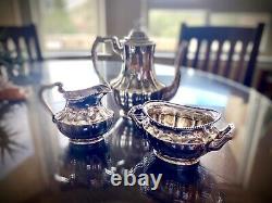 Antique Sterling Silver Tea Coffee Set 3pc Pot Sugar Bowl Creamer 696 Grammes