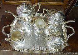 Antique Victorian Silverplate 6 Pièces Tea Coffee Set Avec Tray Ny Federal Style