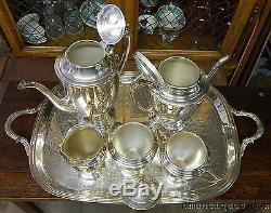 Antique Victorian Silverplate 6 Pièces Tea Coffee Set Avec Tray Ny Federal Style