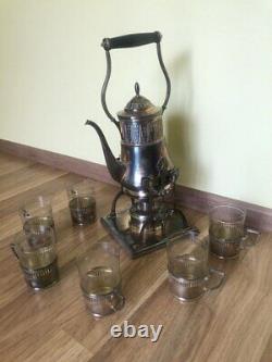Antique Vtg Tea Set Burner Argentor Silver Plated 8pcs 20th Century