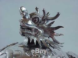 Antique Wang Hing Silver Chinese Export Dragon Perle 1420 Gram 4 Set De Thé