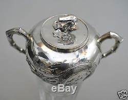 Antiquités Chinoises Chinoises Exportées En Argent Massif Teaset Teapot Bowl Creamer Wanghing