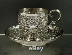 Argent Indian Tea Set Cup & Saucer C1890 Signed