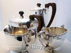 Art Deco 4 Pièces Argent Massif Teaset Coffee Pot Sucrier Lait Service Jug Thé