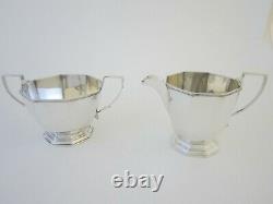 Art Déco Sterling Silver 5 Pièces Tea Set On Tray 1934 Par Mappin & Webb