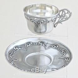Art Nouveau C. 1900 Argent Antique Français Sterling Tea Coffee Cup & Saucer Set 2p