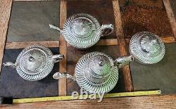 Beau service à thé en argent Gorham Antique 0770 soudé en 4 pièces à spirale en relief