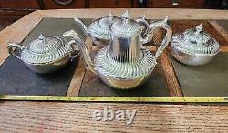 Beau service à thé en argent Gorham Antique 0770 soudé en 4 pièces à spirale en relief
