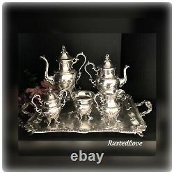 Birmingham Silver Company Tea Set Argent Plaqué Avec Plateau 6 Pièces Vintage Set