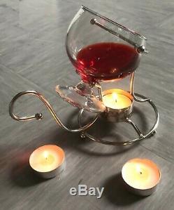 Brandy Set Chaud Avec Verre Brandy Cognac Snifter Argent Avec Lumignon Pub Bar