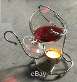 Brandy Set Chaud Avec Verre Brandy Cognac Snifter Argent Avec Lumignon Pub Bar