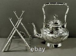 Chinois Export Silver Dragon Tea Set C1890 Yok Sang