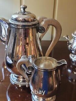 Christofle Gallia Gadrons Tea Set. France Plaque D'argent Brillant 4 Pièces Grand