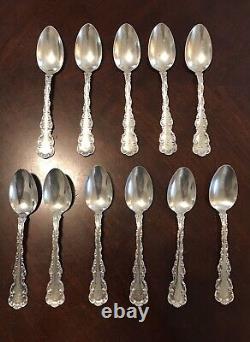 Cuillères à thé en argent sterling Louis XV de Whiting Antique Pat. 1891 5 3/4 Set de 11