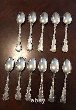 Cuillères à thé en argent sterling Louis XV de Whiting Antique Pat. 1891 5 3/4 Set de 11