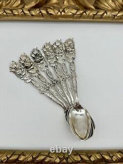 Cuillères à thé en argent sterling continental ancien 800 roses, ensemble EXQUIS de 6 128,2g