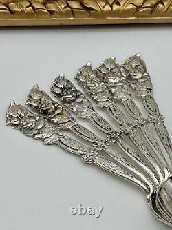 Cuillères à thé en argent sterling continental ancien 800 roses, ensemble EXQUIS de 6 128,2g