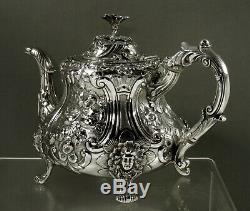 English Sterling Tea Set 1851 Pieds Maiden & Bird Spout