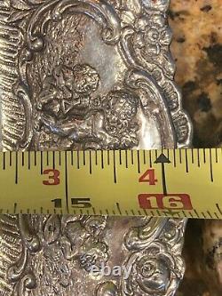 Enorme plateau de service en argent massif allemand repoussé propre, Allemagne 24,5 x 16,25