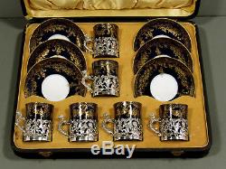 Ensemble À Thé En Argent Dragon Frames & Staffordshire Cups Saucers 1901