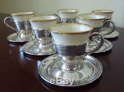 Ensemble D'espresso À Thé En Porcelaine De Chine En Argent Sterling Six Tasses Soucoupes Ssmc Lenox