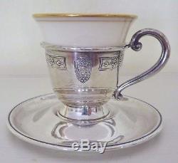 Ensemble D'espresso À Thé En Porcelaine De Chine En Argent Sterling Six Tasses Soucoupes Ssmc Lenox