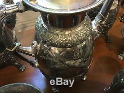 Ensemble De Collection De 7 Meriden B. Co. Silverplate Tea Coffee Service Oiseaux Victorian