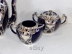 Ensemble De Thé Art Déco En Argent 3 Pièces De La Collection Early Lenox Cobalt