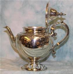 Ensemble De Thé Et De Café En Argent Sterling Antique Brite Cut Gravure 60,8 Ozt De Birks