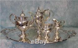 Ensemble De Thé Et De Café En Argent Sterling Antique Brite Cut Gravure 60,8 Ozt De Birks