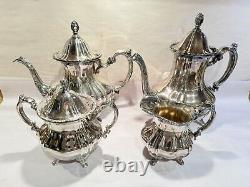 Ensemble à thé Vintage Towle Grand Duchess en argent plaqué 4 pièces Théière Cafetière Excellent