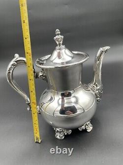 Ensemble à thé Vintage en métal argenté Towle de 4 pièces, plateau, théière, sucrier, sac de rangement.