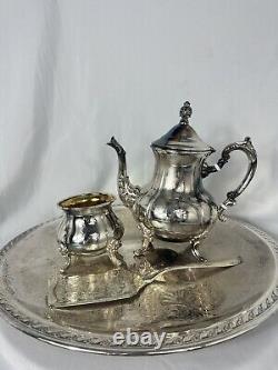 Ensemble à thé en métal argenté Vintage 4 pièces - Plateau, Bouilloire, Sucrier & Spatule