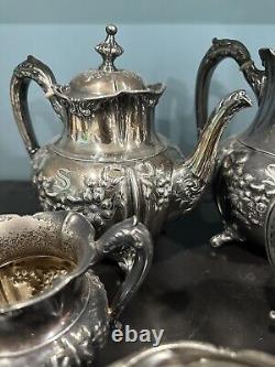 Ensemble à thé et café en métal argenté Vintage REED & BARTON 3503, 5 pièces, nœud en ruban