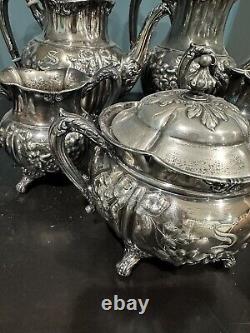 Ensemble à thé et café en métal argenté Vintage REED & BARTON 3503, 5 pièces, nœud en ruban