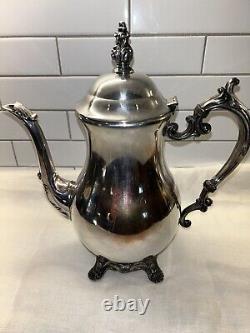 Ensemble de 5 pièces de café et de thé Vintage FB Rogers Silver Co avec plateau sur pieds 1982