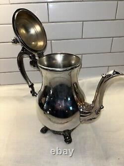 Ensemble de 5 pièces de café et de thé Vintage FB Rogers Silver Co avec plateau sur pieds 1982