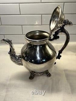 Ensemble de 5 pièces de café et de thé Vintage FB Rogers Silver Co avec plateau sur pieds 1982