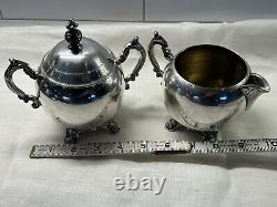 Ensemble de 5 pièces de café et de thé Vintage FB Rogers Silver Co avec plateau sur pieds 1982