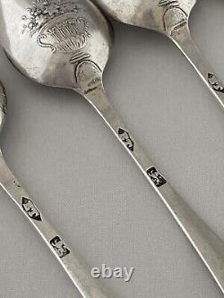 Ensemble de 6 cuillères à thé en argent sterling avec dos illustré c1770 Elizabeth Tookey LONDRES