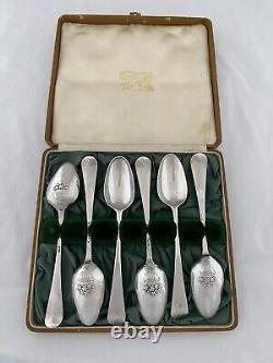 Ensemble de 6 cuillères à thé en argent sterling avec dos illustré c1770 Elizabeth Tookey LONDRES