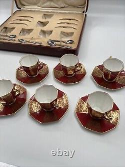 Ensemble de boîte à thé et café en porcelaine Royal Doulton Mappin & Webb. Cuillères en argent sterling.