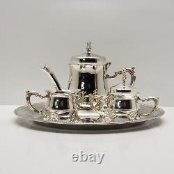 Ensemble de café et de thé de 4 pièces Mini International Silver Co : théière, crémier, sucrier et plateau.