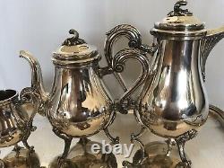 Ensemble de café et de thé en argent plaqué CHRISTOFLE avec sucrier, crémier et plateau 4 MARLY Louis XV