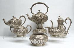 Ensemble de café et de thé en argent sterling repoussé Vintage Kirk & Sons de 6 pièces